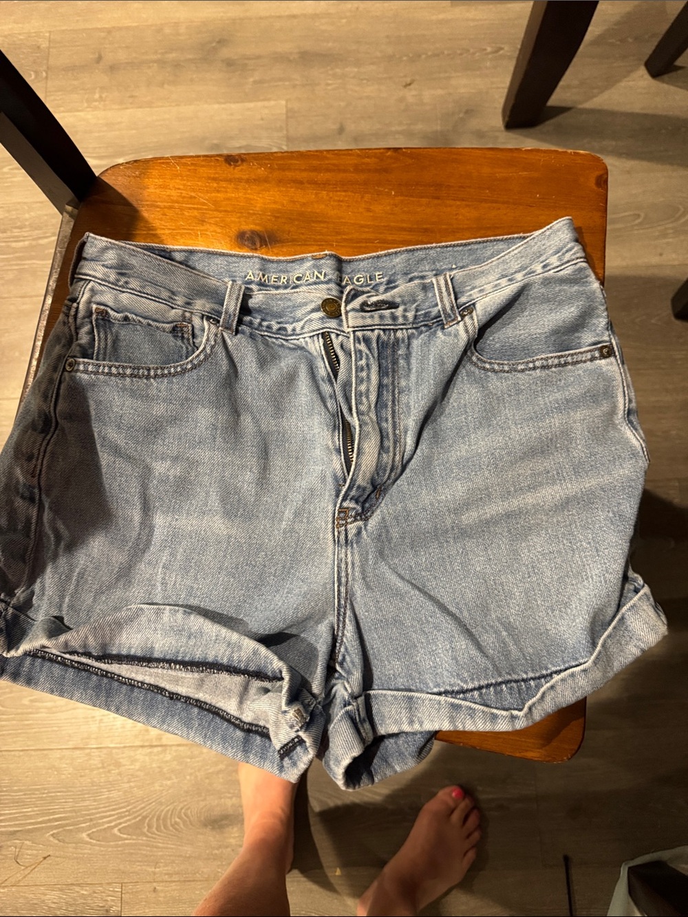 American Eagle Outfitters Light Wash Denim Rolled-Hem Shorts